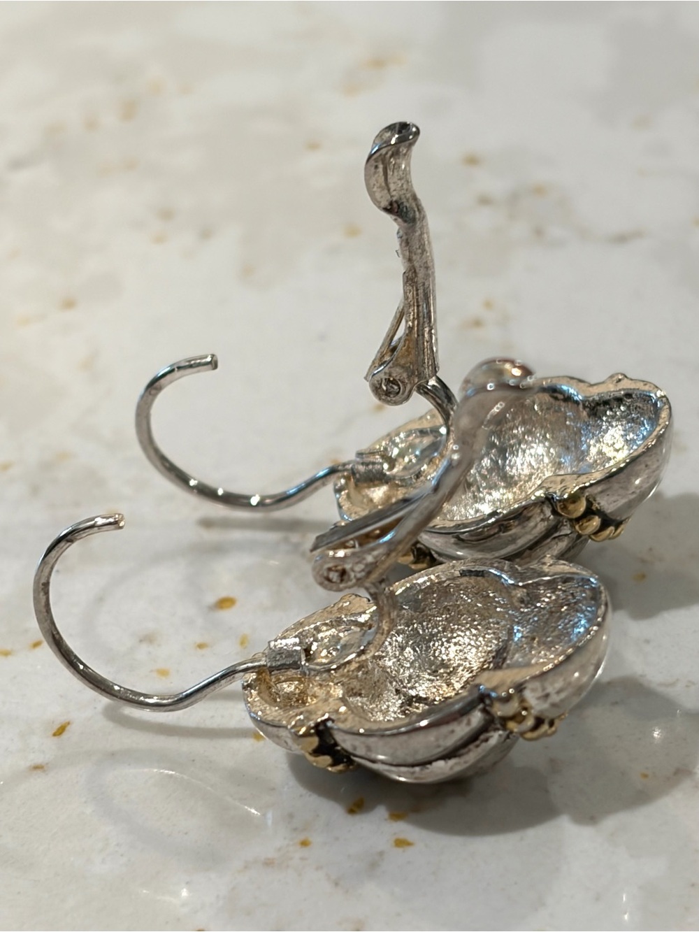 Vintage Two Tone Fluted PierMelon Drop Earrings - Silver & Gold Caviar Bead - Picture 5 of 6
